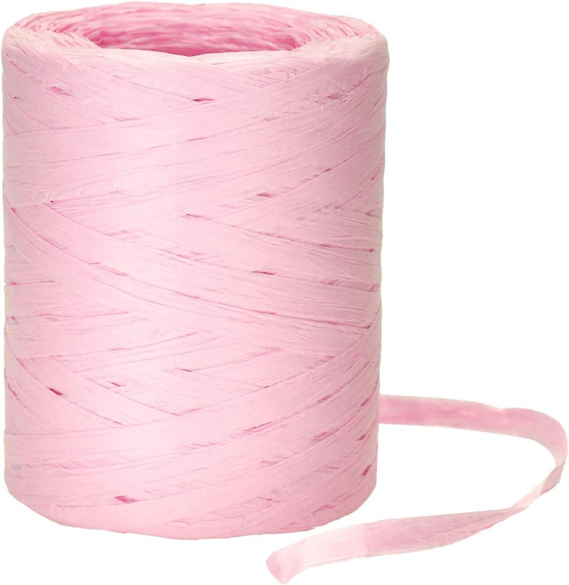 g2plus 218 Yards Raffia Paper Craft Ribbon, 1/4 Inch Wide Raffia Ribbon, Pink Packing Paper String for Gift Wrapping, DIY Arts & Crafts, Christmas, Valentines, Holiday Decor - Image 1